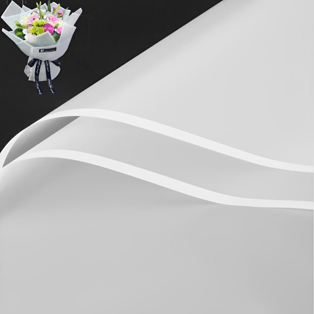 20 Pcs Black border Flower Wrapping Paper,Waterproof Flower Bouquet Wrapping 23x23Inch,KoreanFlorist Supplies,for DIY Crafts,Floral Wrapping Paper,Wrapping Paper for Valentine's Day (White)