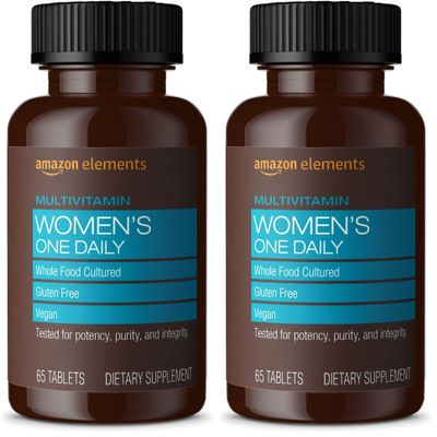 Amazon Elements Womens One Daily Multivitamin, 59% Whole Food Cultured, Vegan, 65 Tablets, 2 Month Supply (Packaging May Vary) (Pack of 2)
