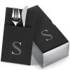 50-Pack Monogrammed Napkins Black With Pocket For Flatware, 16" x 16" Silver Foil Letter S Disposable Linen-Feel Napkins, Prefolded Silverware Pocket Napkins For wedding, Party Or Baby Shower view 1