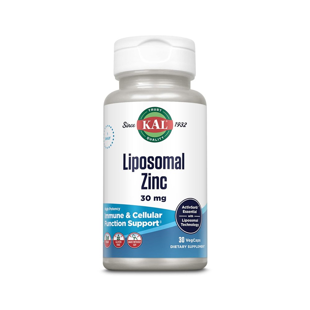 KAL Liposomal Zinc 30mg, Cellular Function and Immune Support Supplement, Enhanced Absorption Zinc Supplements, Vegan, Gluten Free, Soy Free, 30 Servings, 30 VegCaps