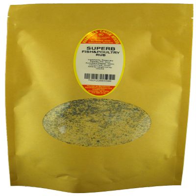 Marshalls Creek Spices Superb Fish & Poultry Rub No Salt 11 oz. Kraft Stand Up Pouch ECO Friendly Recyclable Mailer