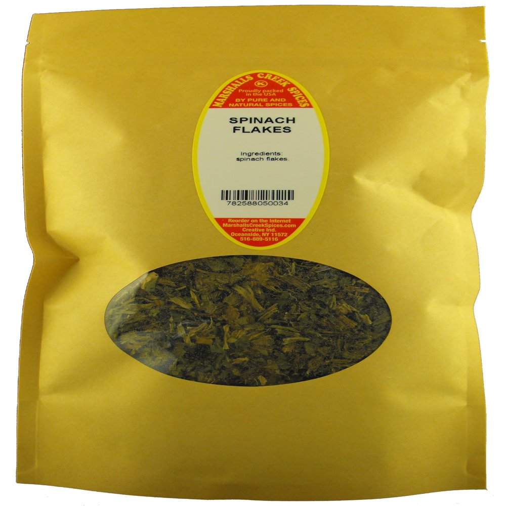 Marshalls Creek Spices Spinach Flakes 2 oz. Kraft Stand Up Pouch ECO Friendly Recyclable Mailer