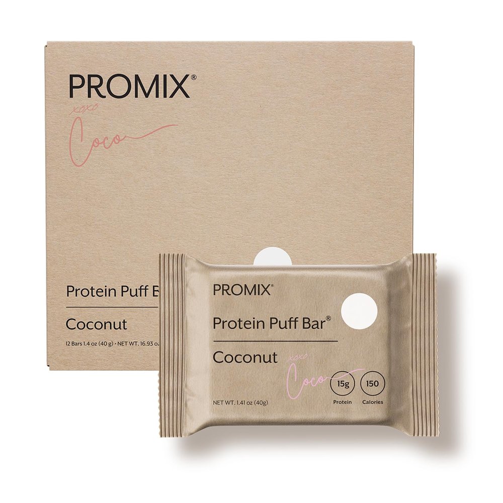 ProMix Nutrition Protein Puff Bars - Coconut - Marshmallow Crispy Treat - Great Tasting & Healthy On The Go Snack - High Protein & Low Calorie - Free From Gluten, Soy, & Corn - 12 Bars