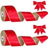 10 Yards Velvet Wired Ribbon 2.5 Inch Metallic Crushed Velvet Christmas Ribbon for Wrapping Christmas Tree DIY Crafts, Wreath Decoration, Bow Making (Red) view 3