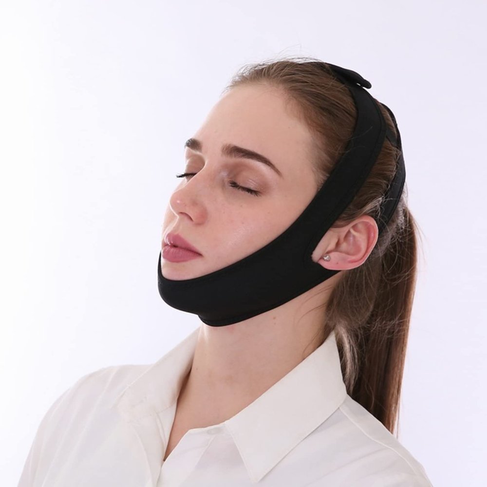 2pcs Stop Snoring Adjustable Chin Strap Comfortable Sleep Apnea Support Effective Stop Snoring Anti Snoring Devices Effective Stop Snoring Chin Strap for Women Men,Black