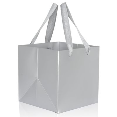 IN-JOOYAA Silver Square Gift Bags Large Paper Bags Party Favor Bag with Rope Handle 10 Pcs (10 x 10 x 10 in, Silver)