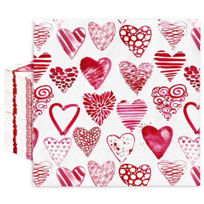 80Pcs Valentines Day Paper Napkins Watercolor Pink Heart Disposable Napkins Decorative Luncheon Dinner Hand Napkins for Wedding Anniversary Party Supplies Table Decor