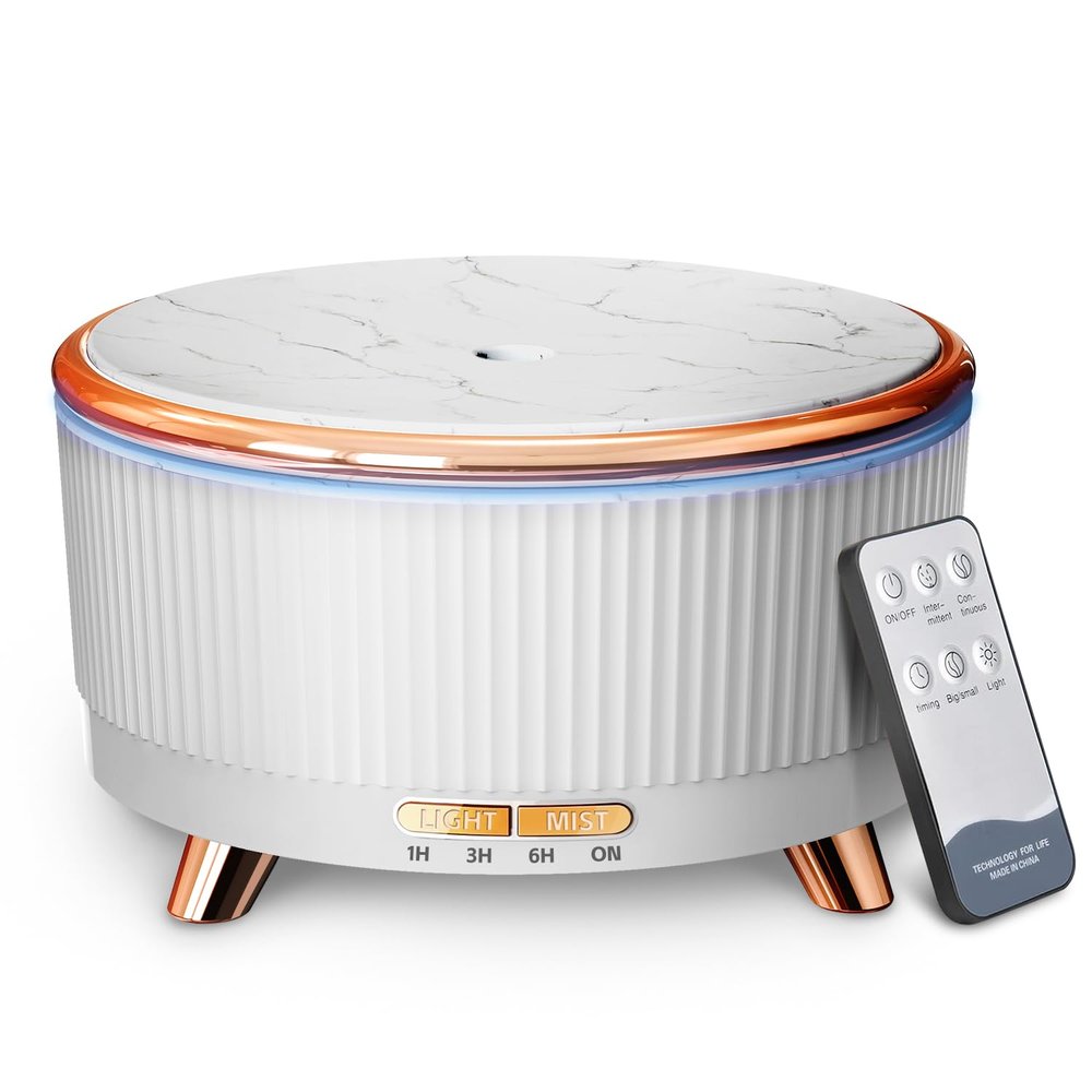 500ML Large Capacity Essential Oil Diffuser, Ultrasonic Aromatherapy Diffuser with 7 Color LED Lights with Remote Control, Cool Mist Humidifier, Timed Mist, Auto Shut-Off (White)