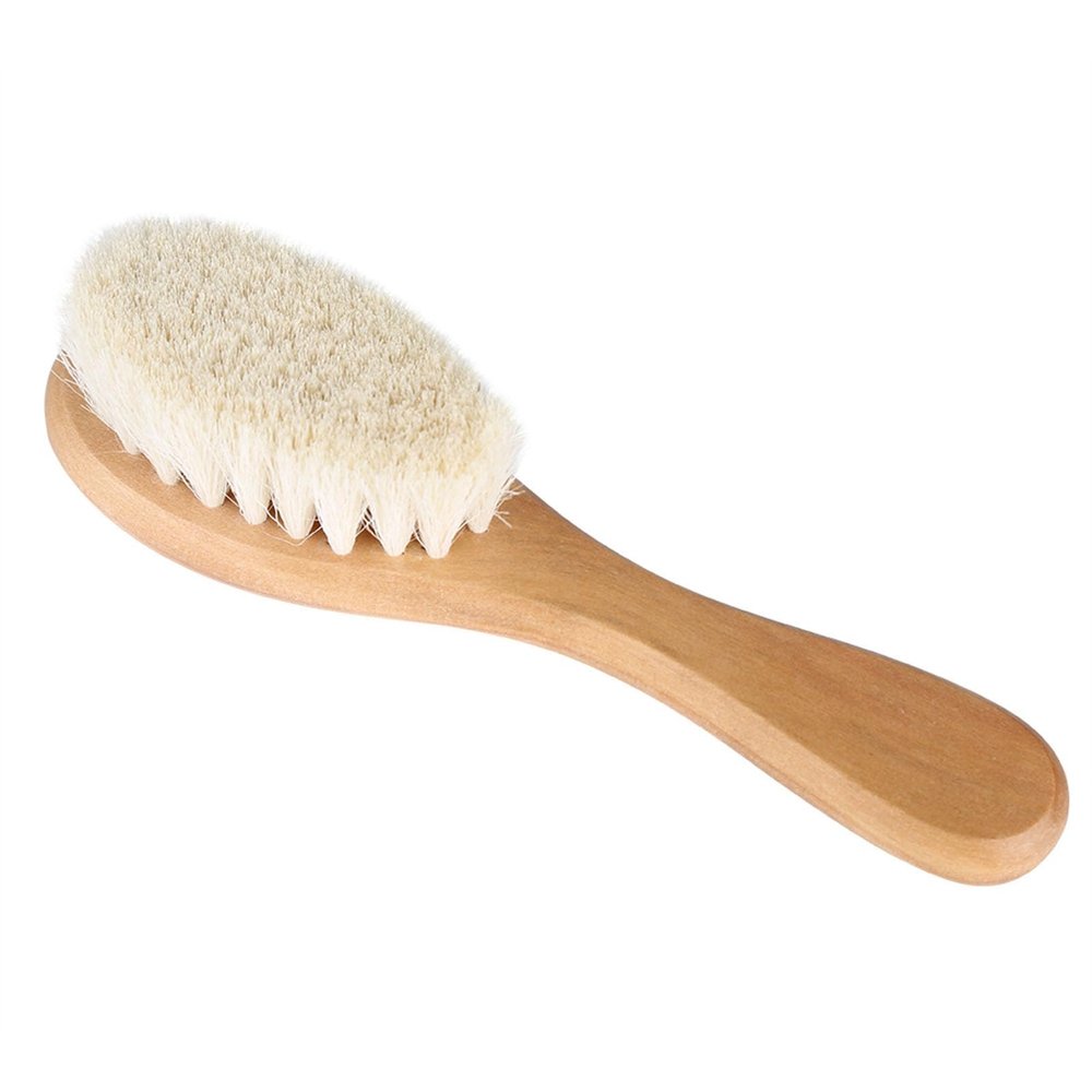 Cryfokt Baby Hair Brush, Soft Goat Brush Toddler Hair Brush with Ergonomic Wooden Handle, Baby Infant Head Massage Grooming Comb for Newborns, Toddlers