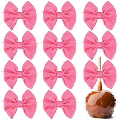 AIMUDI Hot Pink Satin Ribbon Bows with Twist Ties for Treat Bags 3.5" Pink Bows for Crafts Small Bows for Gift Wrapping Premade Bows for Cake Pop Candy Apples Gift Bags Wedding Baby Shower -24 Counts