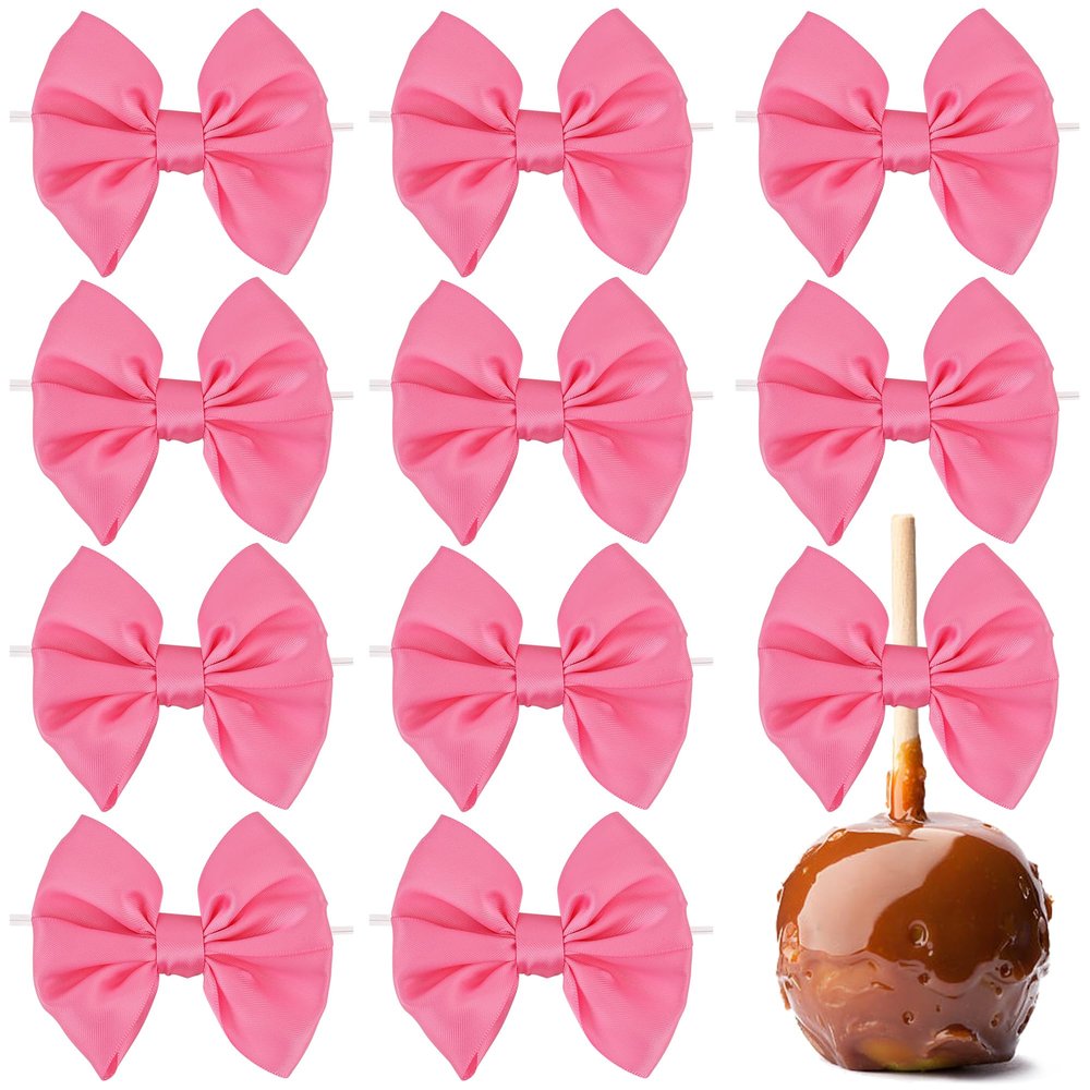 AIMUDI Hot Pink Satin Ribbon Bows with Twist Ties for Treat Bags 3.5" Pink Bows for Crafts Small Bows for Gift Wrapping Premade Bows for Cake Pop Candy Apples Gift Bags Wedding Baby Shower -24 Counts