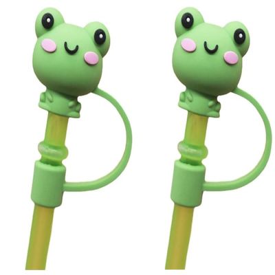 2Pcs Green Cute Frog Straw Tips Cover,Silicone Animals Straw Cover,Cartoon Straw Topper,Reusable Drinking Straw Cover,Dust Proof Straw Plugs for Straws Outdoor Home Kitchen Party Decor Straws(6-8 mm)