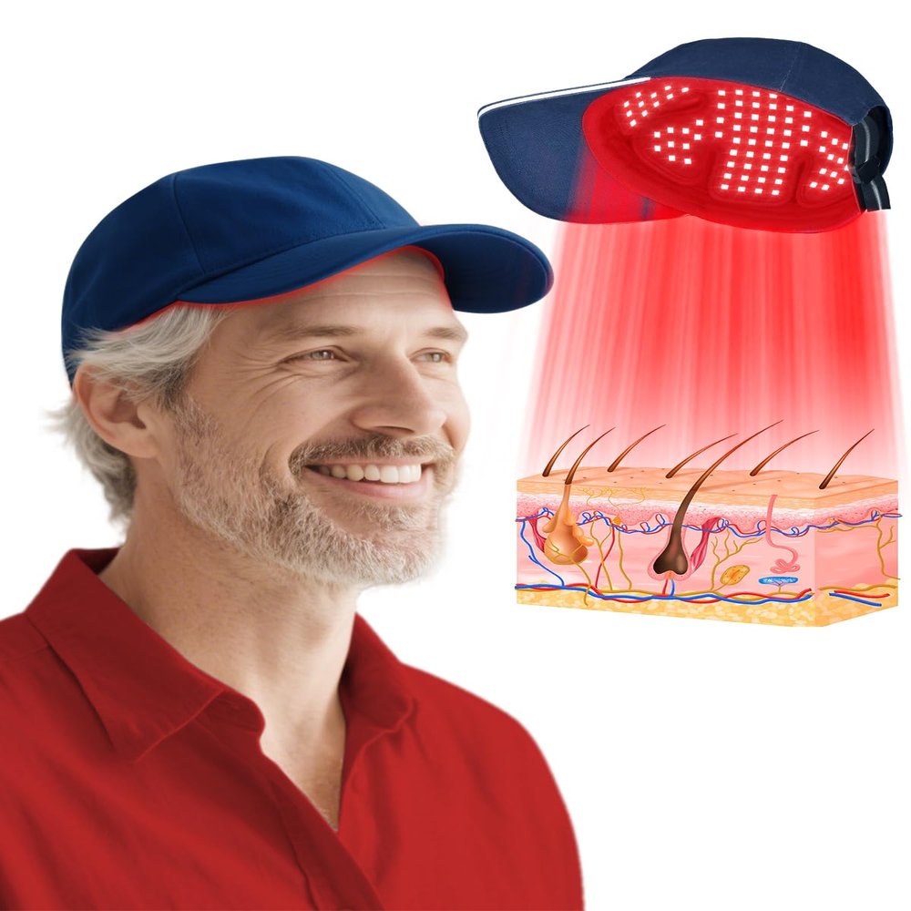 LONLIKE Red Light Therapy Hat & Cap with Timer Controller, 630nm 850nm 940nm Infrared Light Therapy for Head