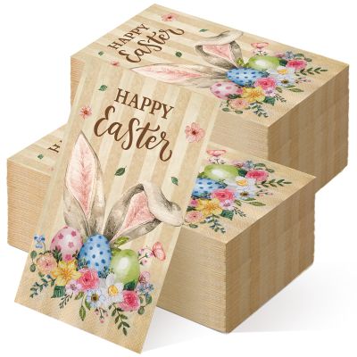 200 Pcs Spring Easter Napkins Bulks Disposable Spring Flower Easter Bunny Egg He Is Risen Napkins Guest Paper Hand Towel for Home Family Dinner Bathroom(Rabbit Ear)