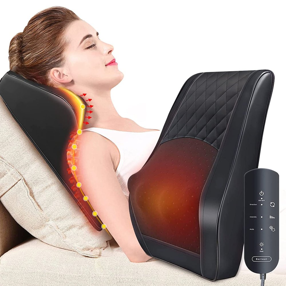 Boriwat Massager with Heat, 3D Kneading Massage Pillow for Neck, Shoulder, Leg Pain Relief, Gifts for Men Women Mom Dad, Stress Relax at Home Office and Car