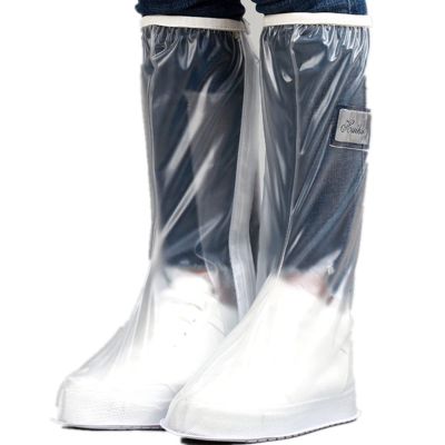 Waterproof Knee-High Rain Shoe Covers with Zipper for Adults, Reusable and Clear Protective Rain Boot Accessories(M)
