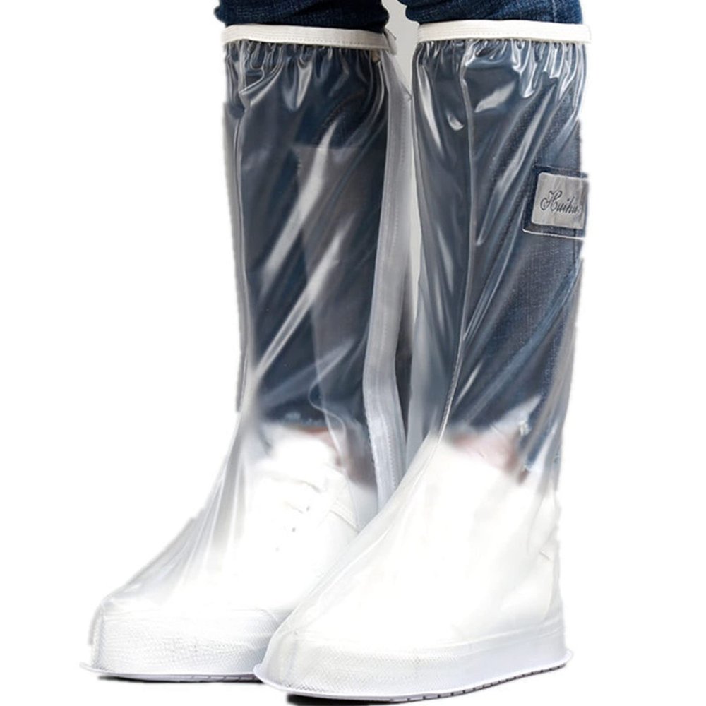 Waterproof Knee-High Rain Shoe Covers with Zipper for Adults, Reusable and Clear Protective Rain Boot Accessories(M)