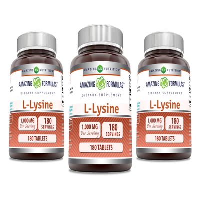 Amazing Formulas L-Lysine 1000mg Amino Acid Tablets Supplement | Non-GMO | Gluten Free | Made in USA (180 | 3 Pack)