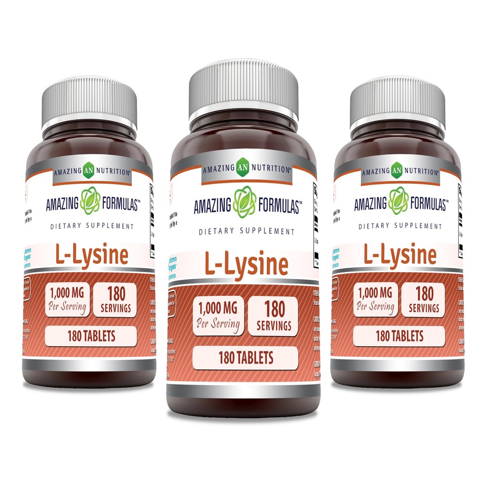 Amazing Formulas L-Lysine 1000mg Amino Acid Tablets Supplement | Non-GMO | Gluten Free | Made in USA (180 | 3 Pack)