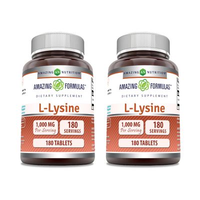 Amazing Formulas L-Lysine 1000mg Amino Acid Tablets Supplement | Non-GMO | Gluten Free | Made in USA (180 | 2 Pack)