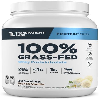 Transparent Labs Grass-Fed Whey Protein Isolate - Naturally Flavored, Gluten Free Whey Protein Powder with 28g of Protein per Serving & 9 Amino Acids - 30 Servings, French Vanilla