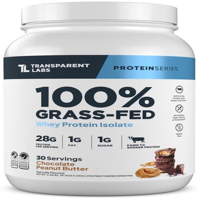Transparent Labs Grass-Fed Whey Protein Isolate - Naturally Flavored, Gluten Free Whey Protein Powder with 28g of Protein per Serving & 9 Amino Acids - 30 Servings, Chocolate Peanut Butter