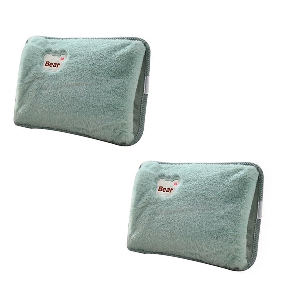 2pcs Hand Warmers Rechargeable Portable, Cute Bear Thick Hot Water Pouch for Winter Women Men Use, Couple's Magic Hot Water Bottle,Green