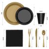 350 Pcs Black & Gold Plastic Plates For Party, Black & Gold Disposable Plates Set, 50 Of Each 9" Dinner Plate Set, 7" Dessert Plate, Cups, Napkins & Cutlery Plastic Dinnerware Exquisite view 2