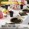 350 Pcs Black & Gold Plastic Plates For Party, Black & Gold Disposable Plates Set, 50 Of Each 9" Dinner Plate Set, 7" Dessert Plate, Cups, Napkins & Cutlery Plastic Dinnerware Exquisite view 4