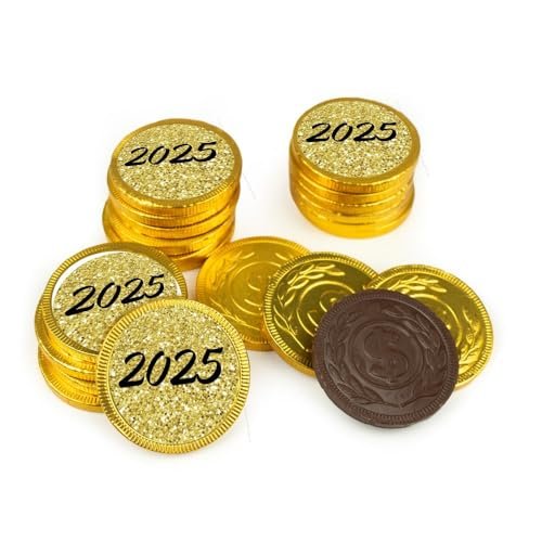 80 Pcs New Year's Eve 2024 Candy Party Favors Chocolate Coins with Gold Foil