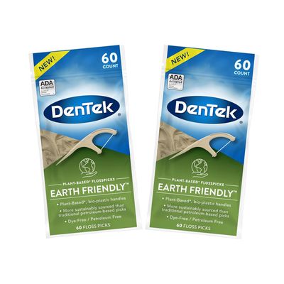 DenTek Earth Friendly Floss Picks, Organic Plant-Based bio-Plastic Handles, Mint 60 Count (Pack of 2)
