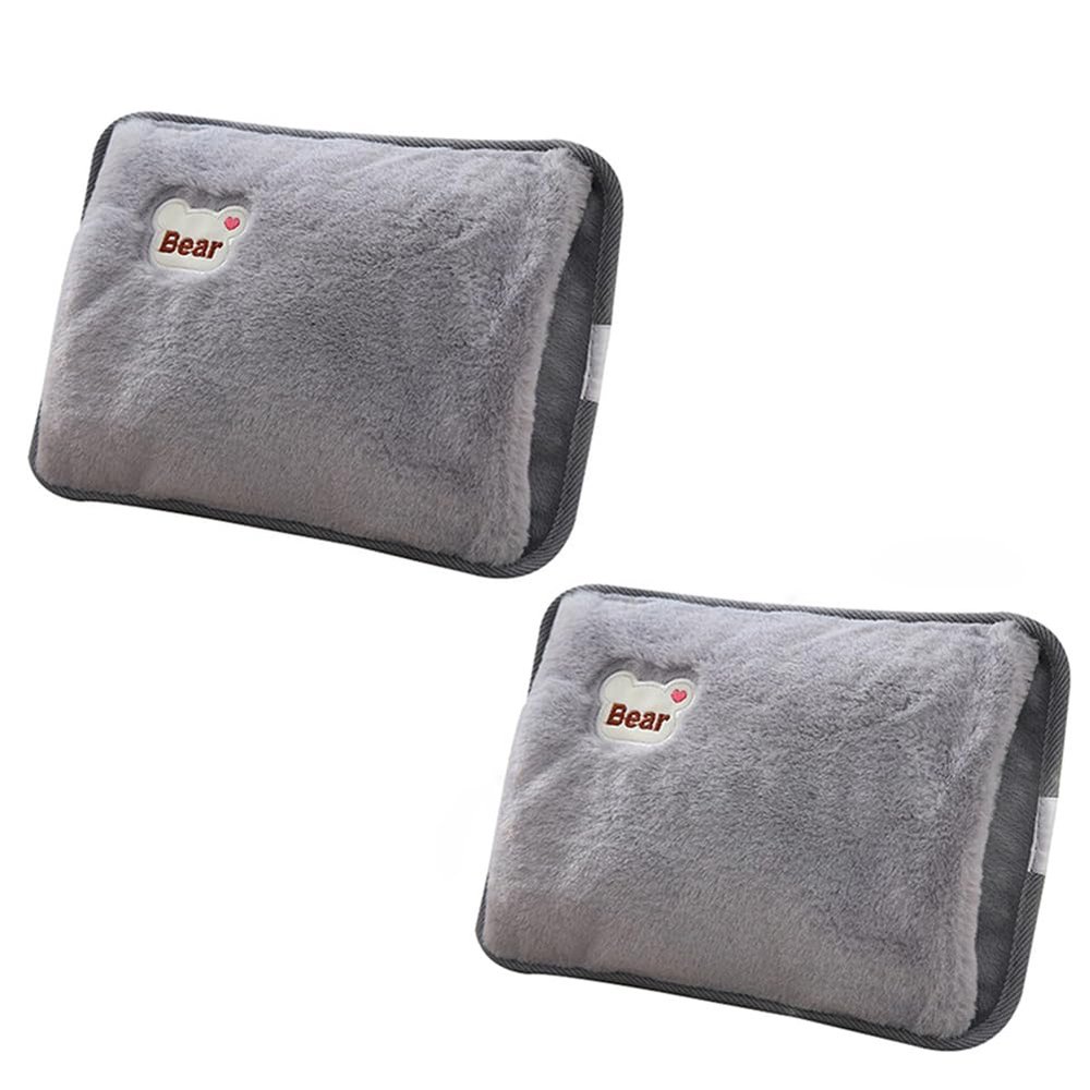 2pcs Hand Warmers Rechargeable Portable, Cute Bear Thick Hot Water Pouch for Winter Women Men Use, Couple's Magic Hot Water Bottle,Grey