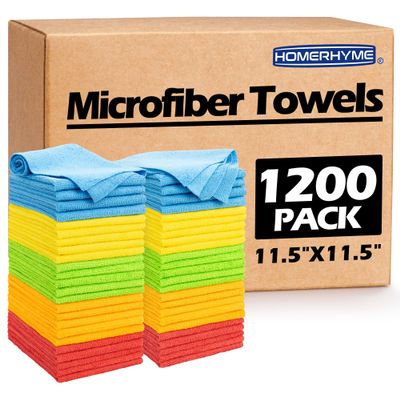HOMERHYME Shop Towels Rags, 1200 Pack Microfiber Cleaning Cloth Bulk Absorbent Lint-Free, All-Purpose Microfiber Towel Cleaning Rags for Commercial, Industries, Garage & Housekeeping 11.5"*11.5"