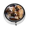 Dog Baskets and Dogs Print Pill Box Round Metal Pill Case with 3 Compartment Portable Mini Pill Organizer Cute Pill Container for Pocket Purse Office Travel view 1