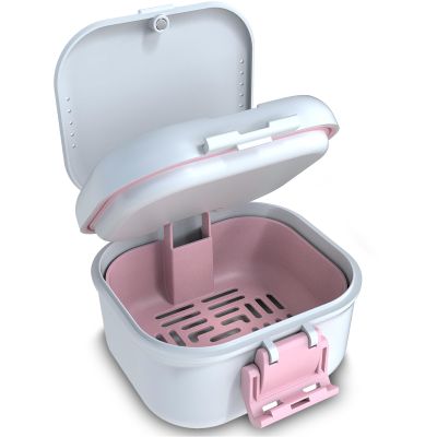 BVN Upgraded Leak Proof Denture Bath Cup with Strainer & Storage Compartment | Portable Soaking Case for Dentures, Braces and Travel Retainers
