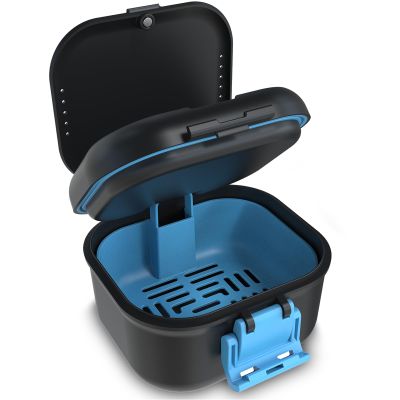 BVN Upgraded Leak Proof Denture Bath Cup with Strainer | Portable Denture Soaking Box with Storage Compartment, Travel Retainer Cleaning Case for Dentures, Braces & Mouth Guards