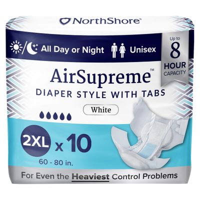 NorthShore AirSupreme Incontinence Tab-Style Briefs for Men and Women, 2X-Large, Pack/10