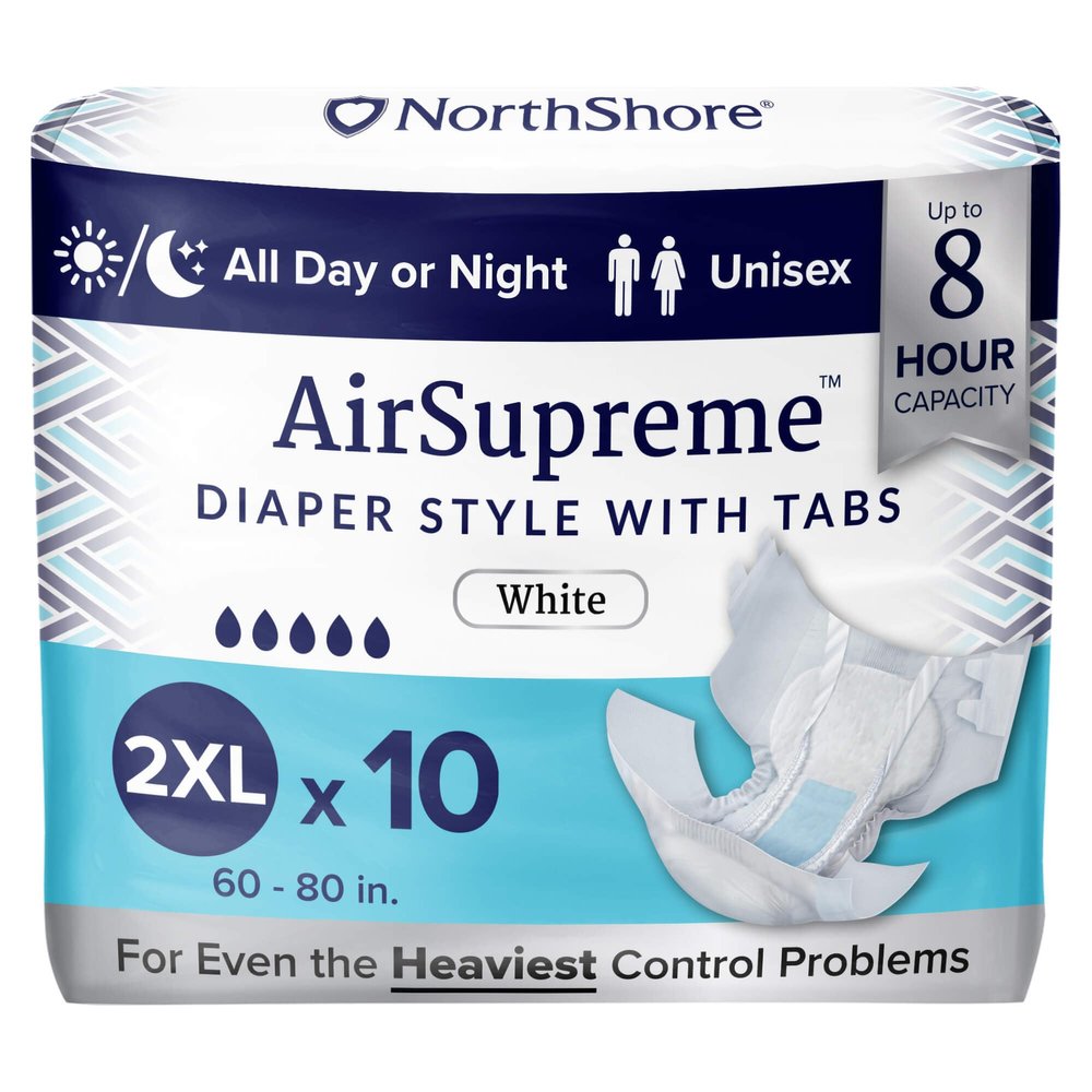 NorthShore AirSupreme Incontinence Tab-Style Briefs for Men and Women, 2X-Large, Pack/10