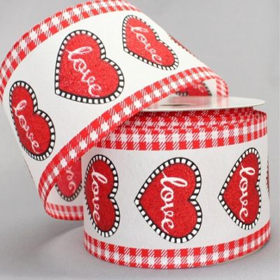 10 Yards Love Heart Valentine's Day Wired Ribbon, Red Love Valentine's Day Ribbon, Love Heart Wired Ribbon, Ribbon for Wreaths, 2.5" Wired Ribbon