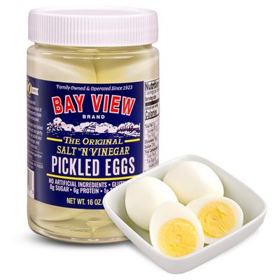 Bay View Pickled Eggs, No Artificial Ingredients, Gluten Free, 0g Sugar, 6g Protein, Fresh Grade A Eggs, Boiled and Peeled (16oz, Salt 'N Vinegar)