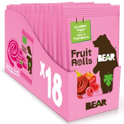 BEAR Real Fruit Snack Rolls - Gluten Free, Vegan, and Non-GMO - Raspberry  36 Rolls, Healthy School And Lunch Snacks For Kids And Adults, 0.7 Ounce (Pack of 18)