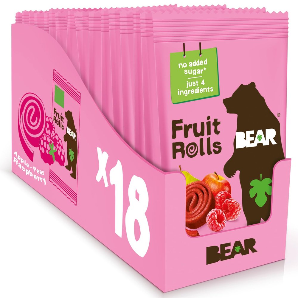BEAR Real Fruit Snack Rolls - Gluten Free, Vegan, and Non-GMO - Raspberry 36 Rolls, Healthy School And Lunch Snacks For Kids And Adults, 0.7 Ounce (Pack of 18)