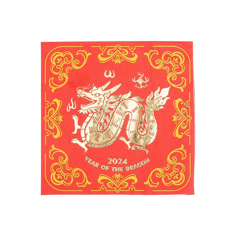 Fun Express Lunar New Year of the Dragon Beverage Napkins - 16 Count - Chinese New Year Tableware