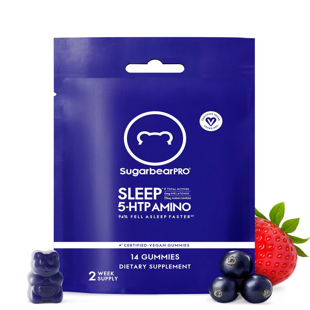 SugarBearPro Sleep Gummy 14 Day Supply, Extra Strength Melatonin 6mg, for Men & Women, Vegan Vitamin B6, L-Theanine, 5 HTP, Valerian, Sleep Aid for Adults & Teens, Certified Kosher