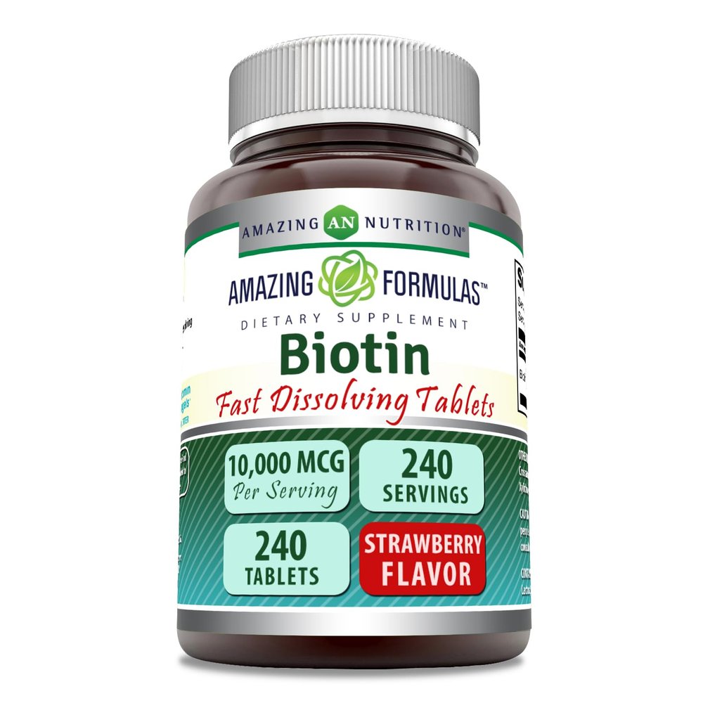 Amazing Formulas Biotin 10,000 mcg | Fast Dissolve Tablets | Non-GMO | Gluten Free Supplement | Made in USA (240 Count, Strawberry)
