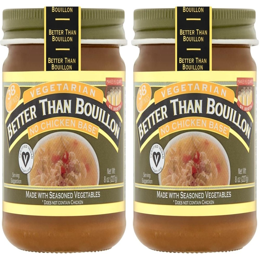 Better Than Bouillon Vegetarian No Chicken Base, Made with Seasoned Vegetables, Certified Vegan, Makes 9.5 Quarts of Broth, 38 Servings, 8 OZ Jar (Pack of 2)