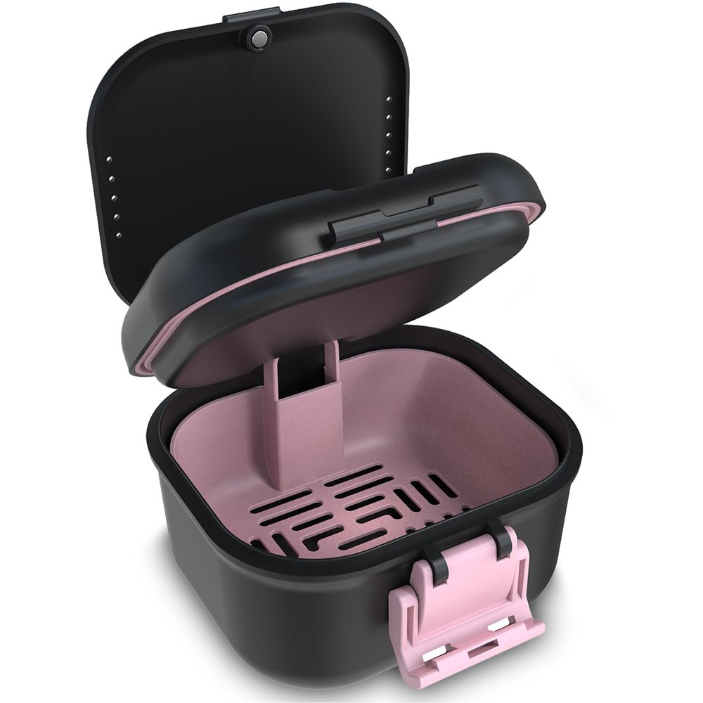 BVN Travel-Friendly Leak Proof Denture Bath Box with Strainer | Portable Soaking Cup for Dentures, Braces & Retainer Cleaning On-The-Go
