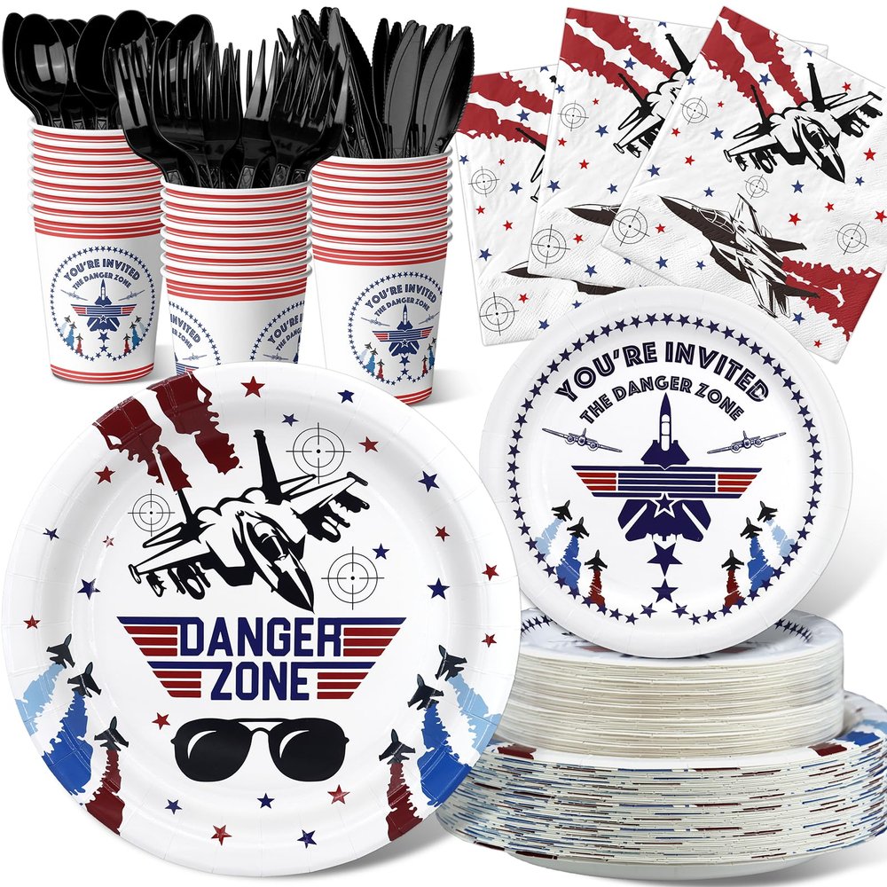 Fighter Jet Pilot Party Decorations Set - Unique Fighter Pilot Party Plates, Cups, Napkins, and Cutlery - Military Jet Party Supplies for Birthdays and Event