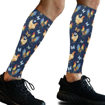 Veniyate Chickens Print 2pcs Running Athletics Compression Stockings Sleeves Leg Calf Shin Splints Elbow Knee Pads Protection Sports Safety Unisex Socks