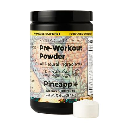Santa Cruz Paleo Pre Workout Powder with Caffeine & Electrolytes, Magnesium, Potassium, Sea Salt & L Citrulline, Sugar Free Preworkout Drink Mix for Energy & Hydration, Pineapple Flavor, 30 Servings